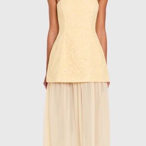 Amanda Uprichard Strapless yellow floral Dress Linda midi dress
